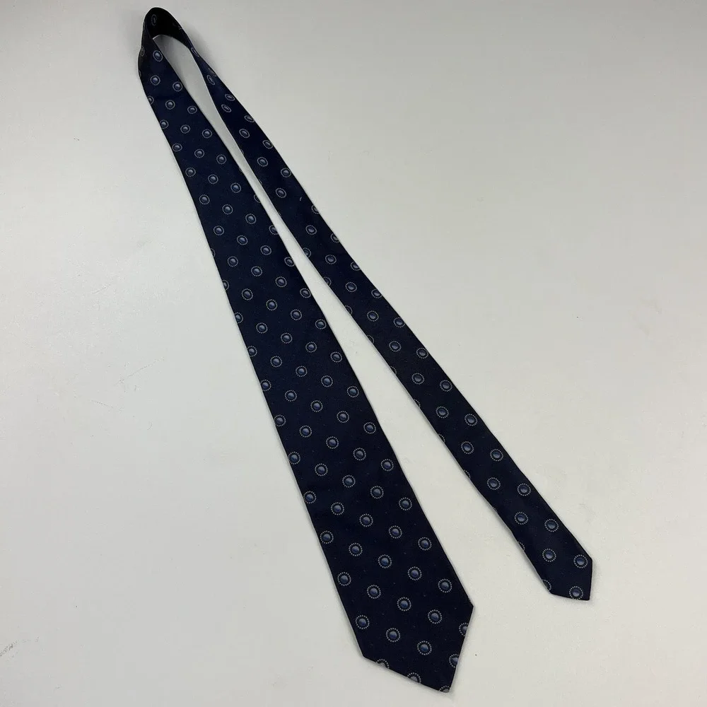 Ermenegildo Zegna Blue w/ Lt Blue & White Circle Silk Neck Tie 3.75
